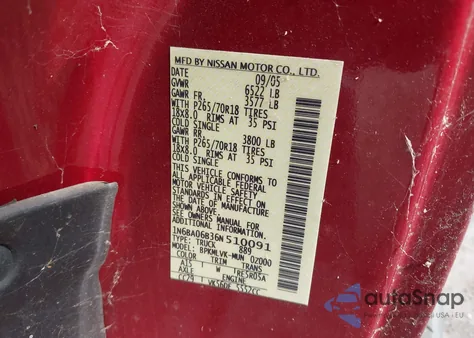 2006 Nissan Titan Le from USA, damaged, VIN 1N6BA06B36N510091